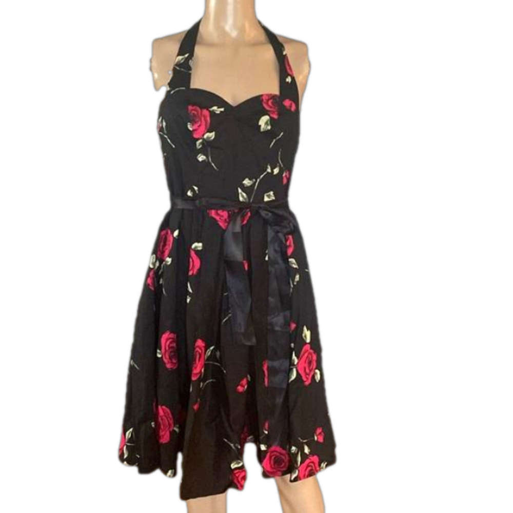 Grace Karin Black Dress with Red Floral Pattern